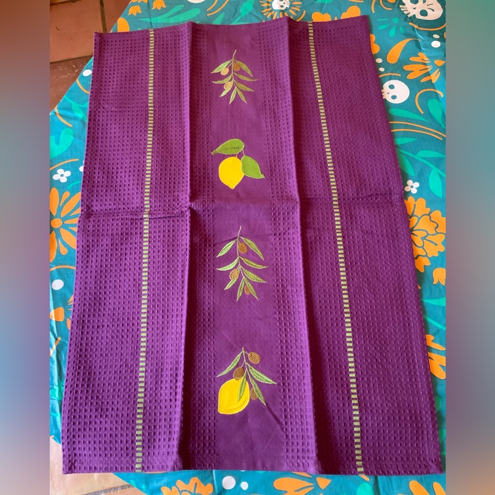 Purple Kitchen Towel with Lemon Design